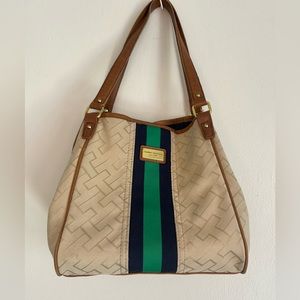 Vintage Tommy, Hilfiger, mini tote shoulder bag with green and blue stripe